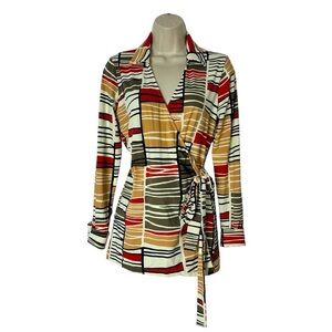 J. McLaughlin Catalina Cloth Classic Wrap Top Women’s XS Geometric Tie Old Money